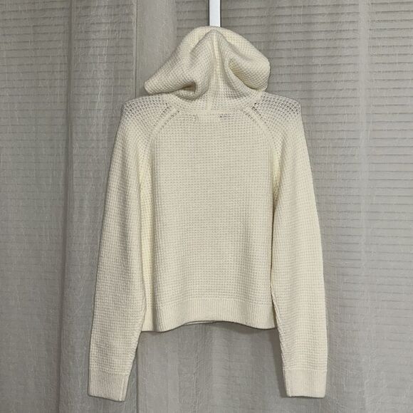 Aeropostale M Ivory Chunky Knit Hooded Sweater front Pocket - Picture 4 of 12